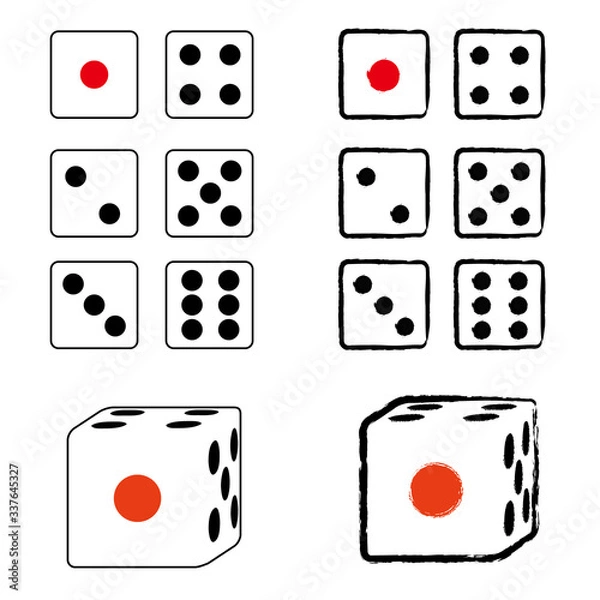 Obraz きれいなサイコロと、手書き風のサイコロのイラストセット