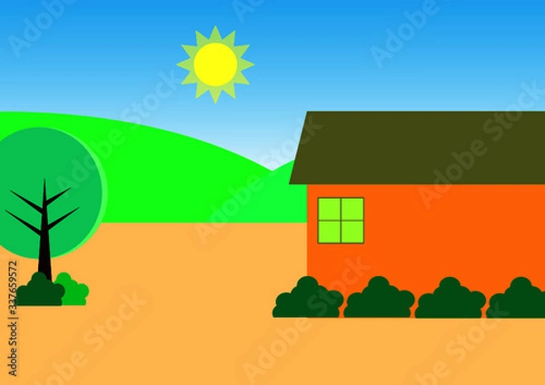 Fototapeta Illustration Background of Nature Mountain and Beach Landscape 