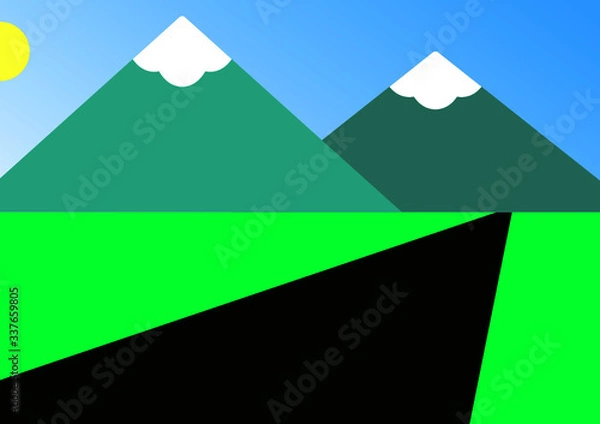 Fototapeta Illustration Background of Nature Mountain and Beach Landscape 