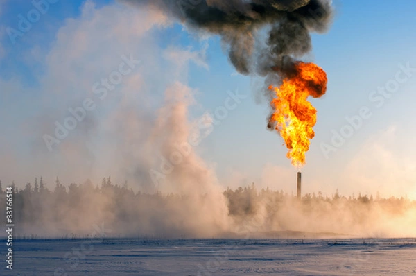 Obraz Gas flaring. Evaporation of snow.