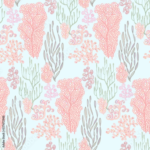 Fototapeta Coral and Algae vector graphic colorful pattern