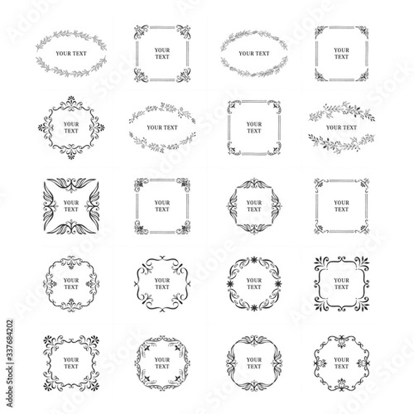 Fototapeta Summer vintage frames and borders for wedding design. Vector hand drawn illustration.