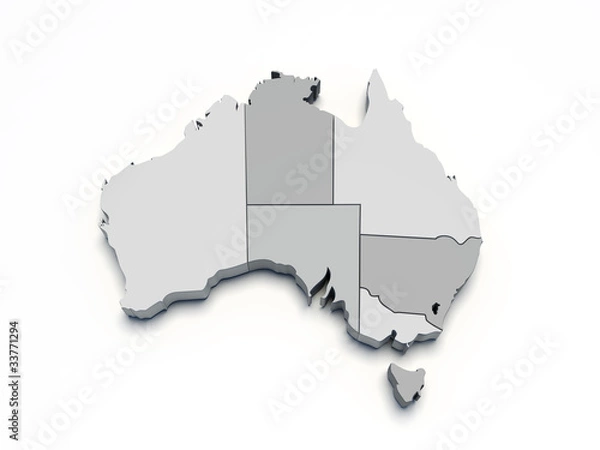 Obraz Australia gray 3D map on white isolated