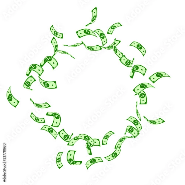 Fototapeta American dollar notes falling. Sparse USD bills on