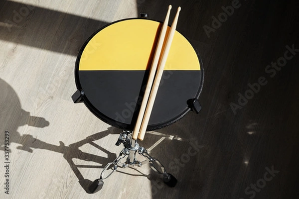 Obraz Drum practice pad and drumsticks. Drummer.