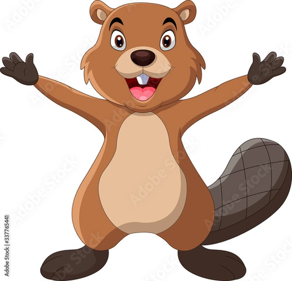 Obraz Cartoon funny beaver pose waving
