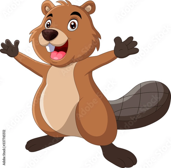 Fototapeta Cartoon funny beaver pose waving
