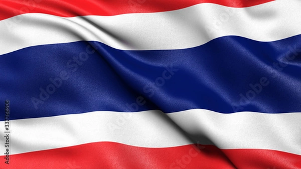 Fototapeta 3D illustration of the flag of Thailand waving in the wind.