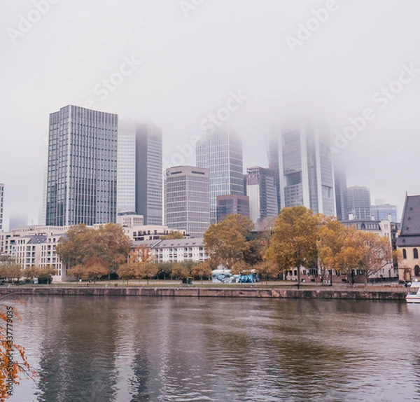 Fototapeta Frankfurt Skyline on a cloudy day