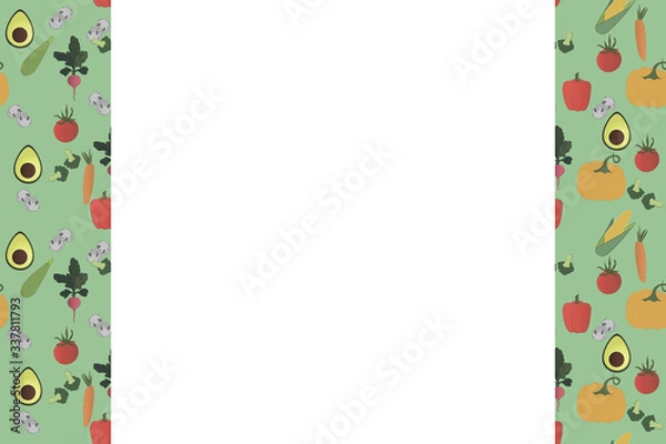 Fototapeta Pattern with vegetables. Sketch of organic natural vegetable.Colorful vector illustration for promotion;agriculture themes, farm market;label design