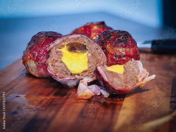 Fototapeta Moinkball made of ground beef, bacon and cheddar cheese