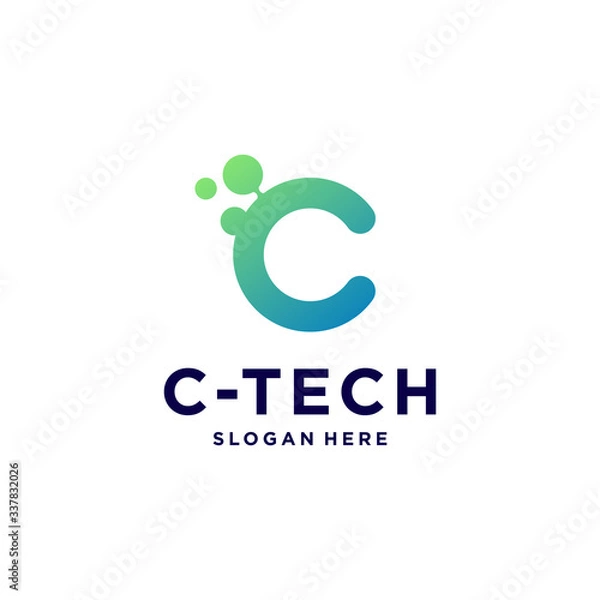 Fototapeta the letter logo "C" premium vector, laboratory technology, letters, molecules, modern, unique, cool