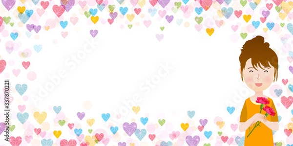 Fototapeta 母の日　カーネーション　ハート　背景