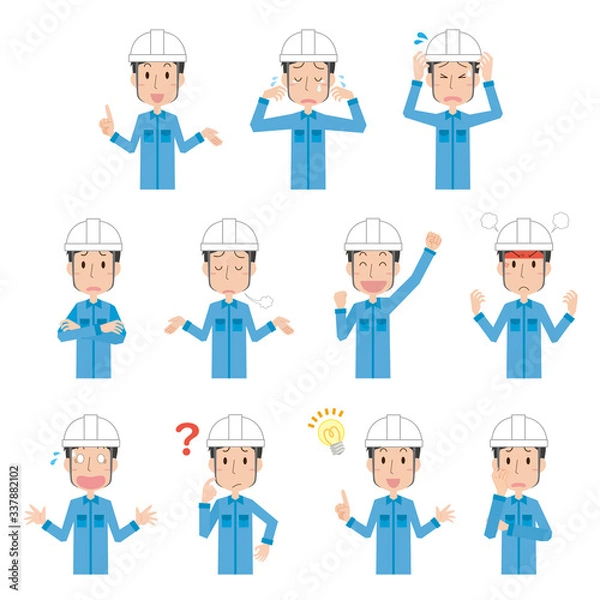 Fototapeta 	男性　作業員　作業者　感情　ポーズ　セット　上半身