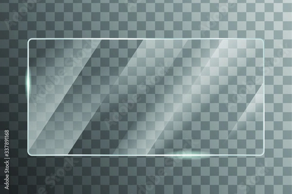 Fototapeta Glass with reflection effect in mockup vector. Acrylic and glass texture with glare. realistic mirror on transparent. window frame with glossy lights effect.