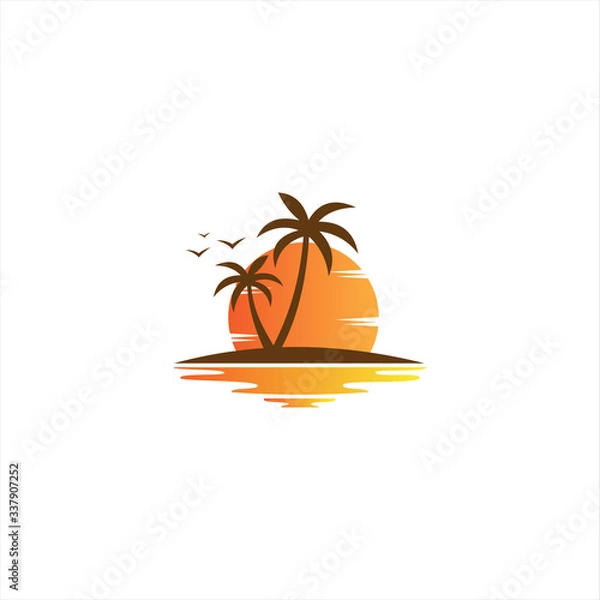 Obraz zachód słońca plaża wektor ikona logo