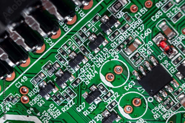 Fototapeta Three-dimensional view of the electronic Board of a digital set-top box, motherboard