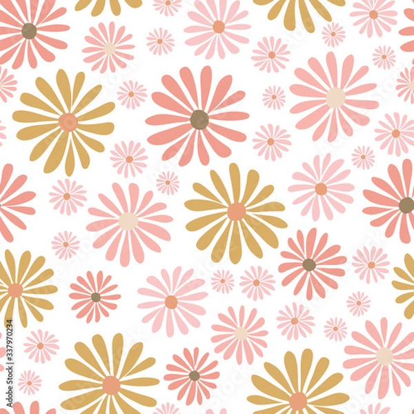 Fototapeta Summer daisy vector repeat pattern. Texture for fabric, wrapping, textile, wallpaper, apparel. Vector illustration
