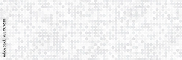 Obraz Projekt transparentu technologii z białymi i szarymi strzałkami. Streszczenie tło wektor geometryczne z wzór koła kropki na szeroki baner