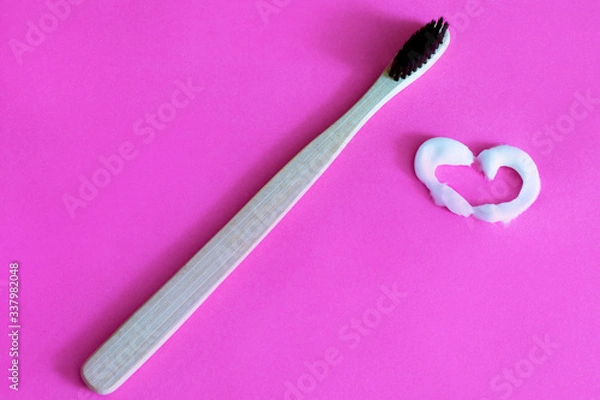 Obraz wooden toothbrush and heart paste

