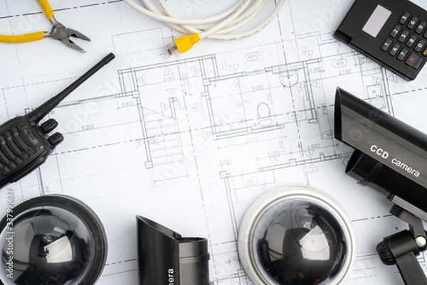 Obraz CCTV security online camera with house plan