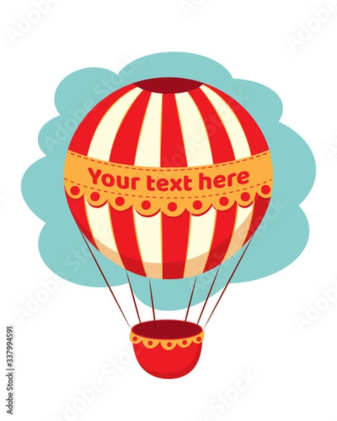 Fototapeta Hot air balloon with yellow ribbon for the text on blue background. Vector illustration