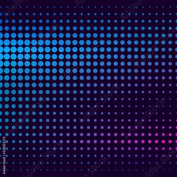 Obraz Halftone gradient pattern. Halftone dots colorful texture for your design. Abstract neon dark blue background. Vector illustration
