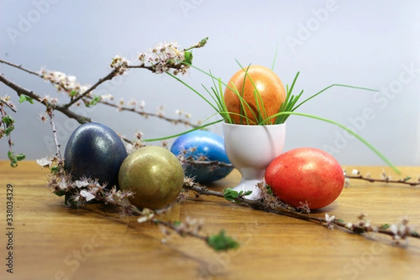Fototapeta colorful easter eggs with blooms