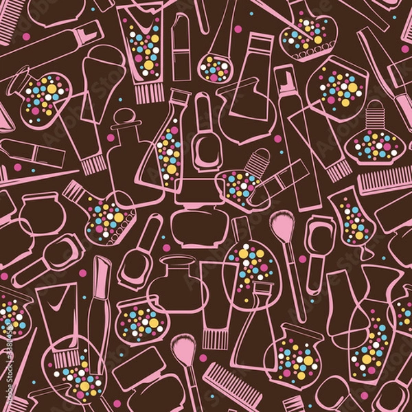 Obraz seamless pattern of care products and cosmetics