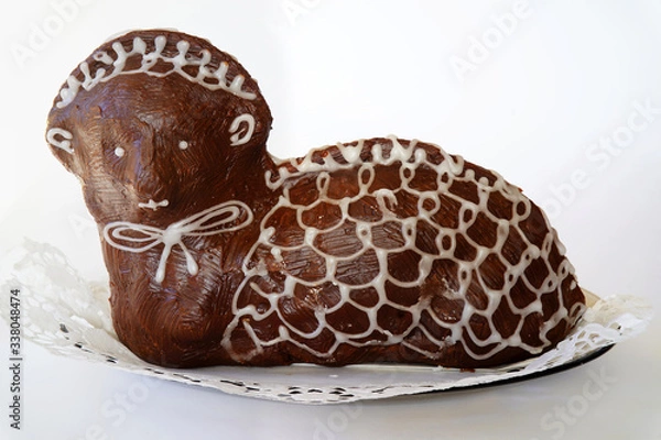 Fototapeta Easter lamb cake with chocolate icing