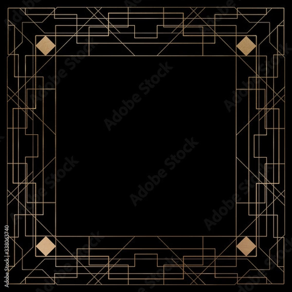Fototapeta Gold and Black great Gatsby style 1920s art deco pattern illustration. Pattern border with copy space