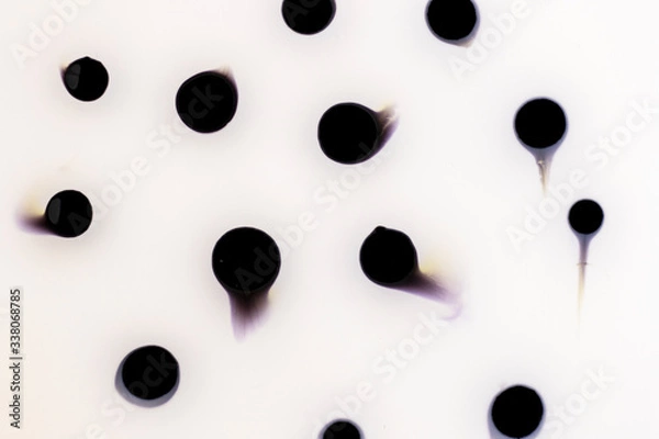 Obraz Light creative abstract hand-painted background, marble texture, black dots on milk, acrylic painting fragment on canvas. Contemporary art. Swirl style of marble or ripple agate