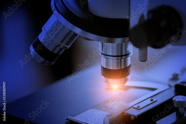 Fototapeta Laboratory concept; close up shot of a microscope in a laboratory