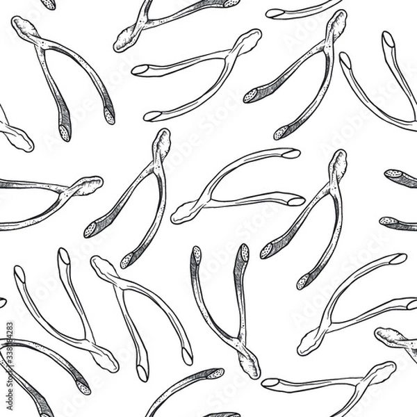 Fototapeta wishbone seamless pattern. Black and white background. 