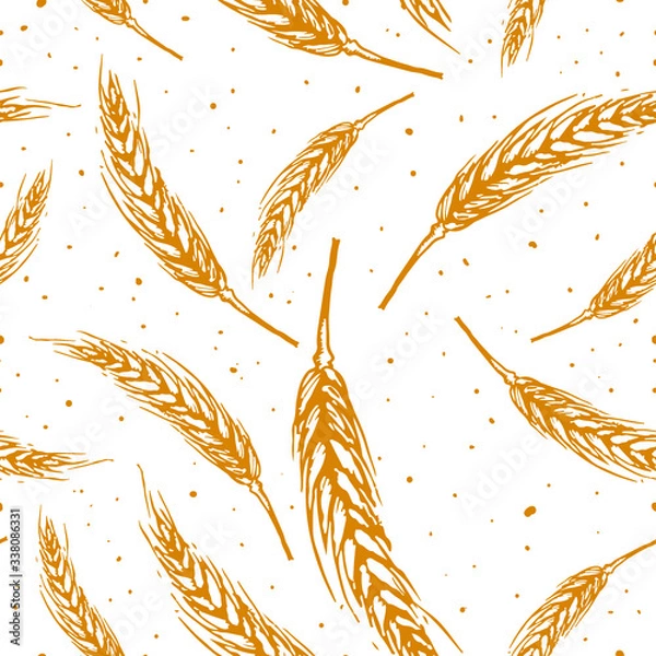 Fototapeta Vector seamless pattern illustration ears of wheat. Malt beer background. Autumn harvest.