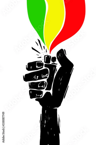 Fototapeta Hand sign with lighter, grunge template for your slogan, text or announcement. Reggae festival poster. Music background.