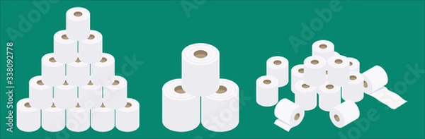 Obraz アイソメトリック　積み重なった　乱雑とした　並べたトイレットペーパー　ベクターイラストセット　