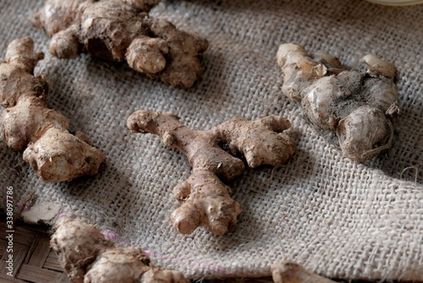 Fototapeta ginger herbs to overcome digestive problems or for healthy drinks recipe