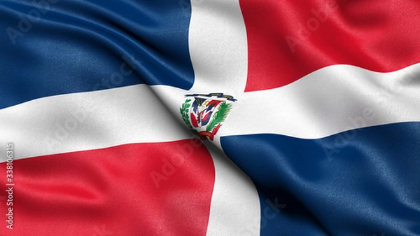 Fototapeta 3D illustration of the flag of the Dominican Republic waving in the wind.