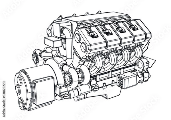 Obraz Vector illustration of a geometric polygonal V8 engine. Linear engine.