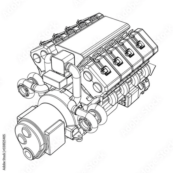 Obraz Vector illustration of a geometric polygonal V8 engine. Linear engine.