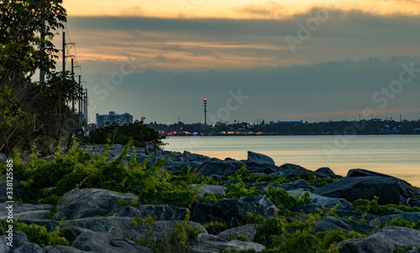 Fototapeta sunset over the river