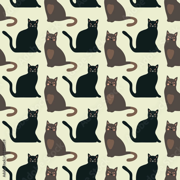 Fototapeta Seamless pattern with cute kittens. Creative childish texture. Vector Illustration.