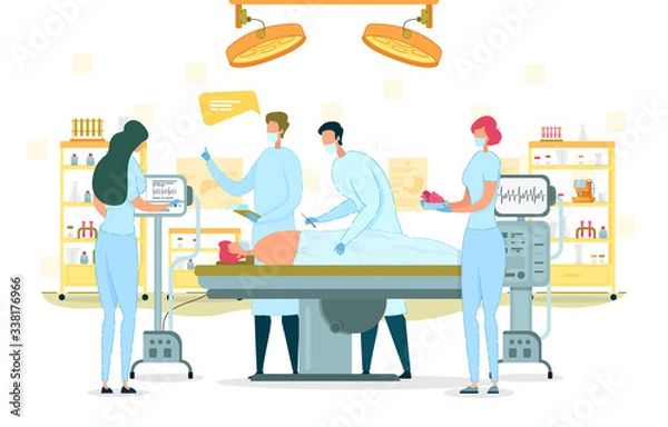 Obraz Surgeon Perform Operation, Organ Transplantation.