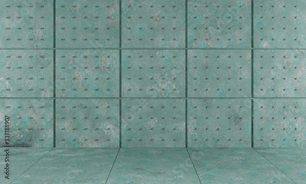 Fototapeta metal rust blue rivets room empty
