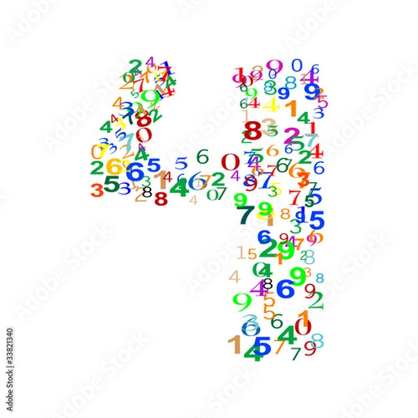 Fototapeta Number Four 4 made from many colorful numbers
