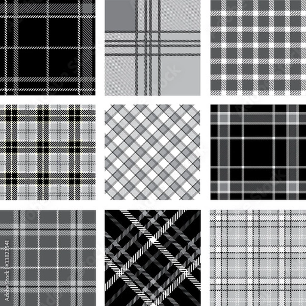 Obraz Black & white plaid patterns set