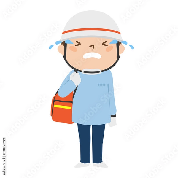Fototapeta 泣いてる男性の救急救命士のイラスト。