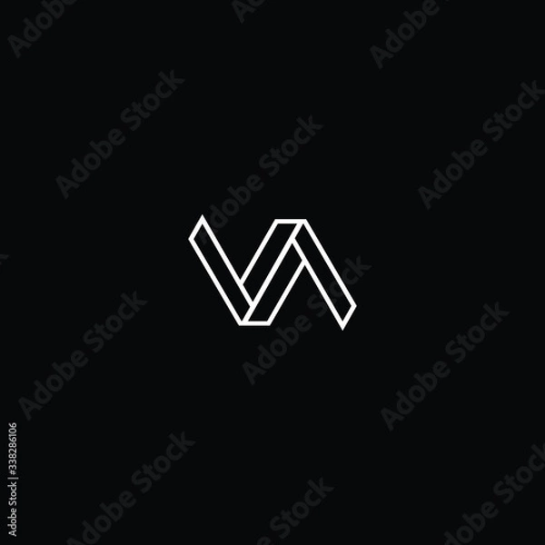 Fototapeta Minimal elegant monogram art logo. Outstanding professional trendy awesome artistic AV VA initial based Alphabet icon logo. Premium Business logo White color on black background