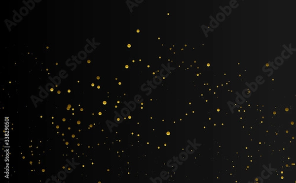 Fototapeta Abstract pattern of random falling gold dots on black background. Elegant golden pattern for background, textile, paper packaging and other design. Vector illustration.